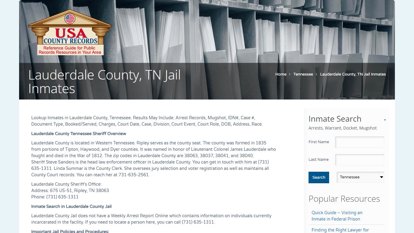Lauderdale County, TN Jail Inmates | Name Search